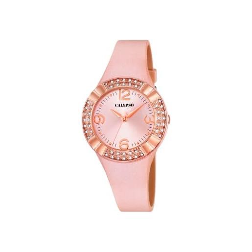 Calypso, orologio da donna al quarzo con display analogico rosa e cinturino in plastica oro rosa, k5659/2