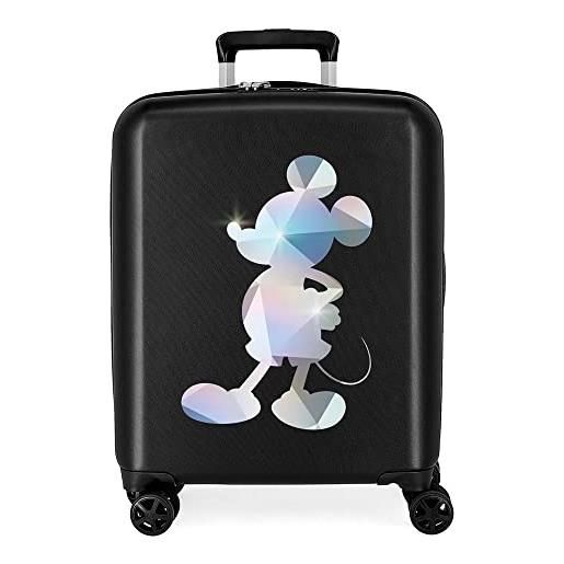 Disney 100 special shine topolino argento valigia cabina nera 40x55x20 cm abs rigido lucchetto tsa integrato 38.4l 2.82 kg 4 doppie ruote bagaglio a mano