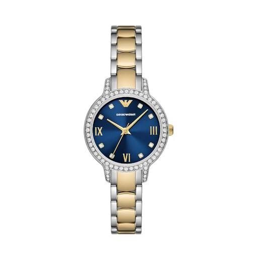 Emporio Armani orologio da donna, movimento a tre lancette, acciaio inossidabile, cassa 32 mm e bracciale in pelle o acciaio inossidabile, 2 toni argento e oro