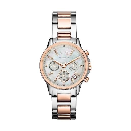 Armani Exchange orologio da donna, cronografo al quarzo, cassa in acciaio inossidabile da 36 mm, 2t/rosa con bracciale in acciaio inossidabile, ax4331