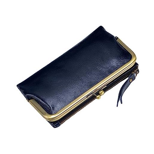 M.lemo925 grande borsa in vera pelle per le donne porta carte di credito bacio-blocco portafoglio porta telefono pochette, blu