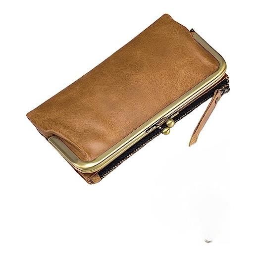 M.lemo925 grande borsa in vera pelle per le donne porta carte di credito bacio-blocco portafoglio porta telefono pochette, giallo