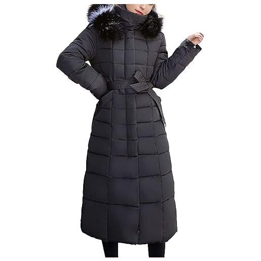 aromm donna cappotto invernale lunga caldo trapuntato giacche nero con cappuccio di pelliccia sintetica, s