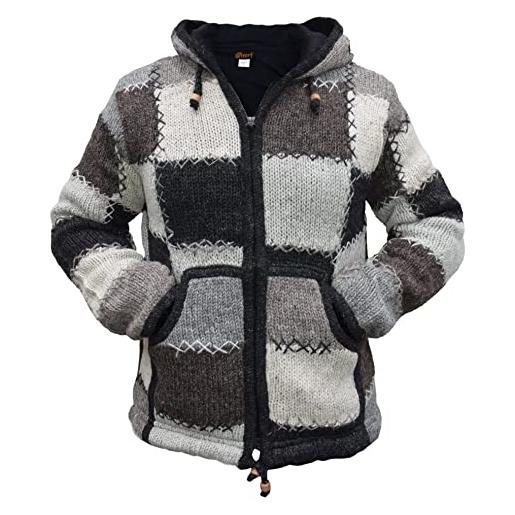 Gheri giacca da uomo in lana foderata in pile, tinta unita, stile hippie, patchwork a tinta unita. , l