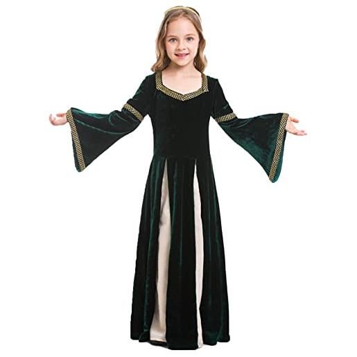 Generic vestito estivo donna corto abbigliamento per ragazze medievali retrò costumi di scena musicali gonna lunga con maniche a campana
