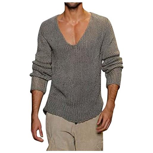 Generico spazzola per maglioni di lana lunghe con scollo a v in lana lavorata a maglia casual da uomo felpa natalizia (grey, m)