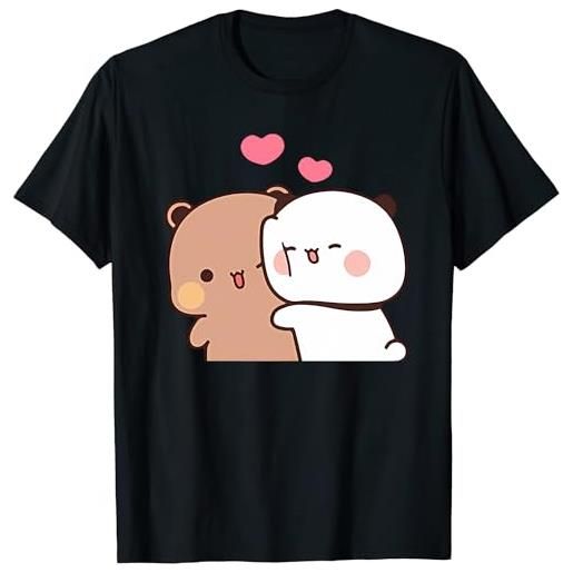 Berentoya maglietta unisex con panda kawaii con abbraccio bubu e dudu, regalo divertente per san valentino, nero , 3xl