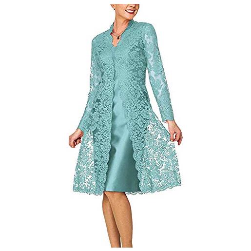 Leader of the Beauty 2 pezzi madre della sposa abiti da donna lunghezza tè abiti formali da donna con giacca in pizzo, blu, 52