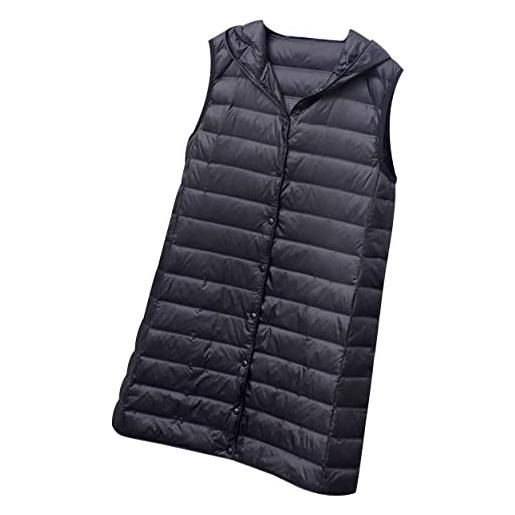 Peuignao gilet piumino donna lungo leggero gilet trapuntato puffer piuma donna lunghi giubbotto giubbino giacca giacchetto smanicato donna invernale giacche senza maniche down vest donna negro