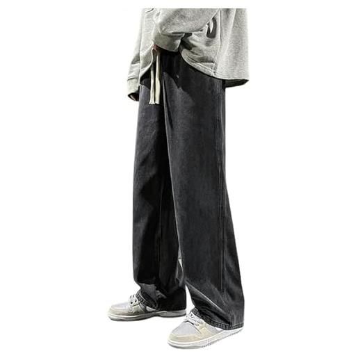 KATIAK jeans uomo larghi pantaloni larghi in denim a gamba dritta in vita elastica baggy jeans-blu scuro-l 62,5-67,5kg