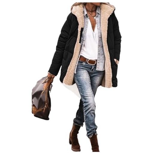 ORANDESIGNE cappotto corto da donna invernale caldo giacca imbottita con zip elegante capispalla con cerniera piumino invernale a nero m
