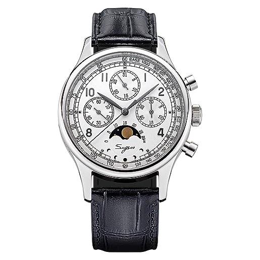 Sugess seagull st1908 - cronografo con data e fasi lunari, 40 mm, colore: bianco zaffiro 1963 bnib, bianco