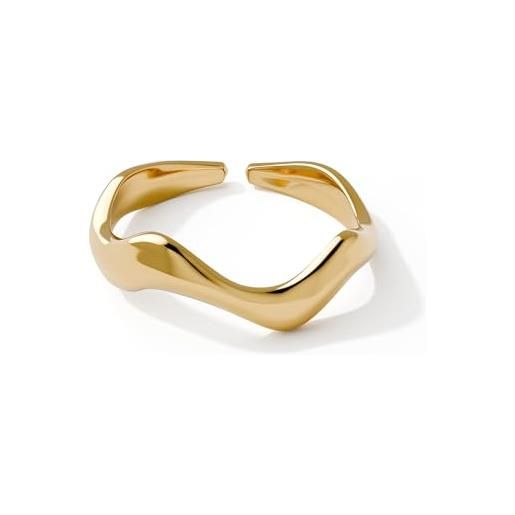 Jean & Len karina, anello privo di nichel, piombo e cadmio, in acciaio inox 316l, placcato oro 14 carati, design a onde semplici e curve, anello impermeabile da donna, acciaio inossidabile, nessuna