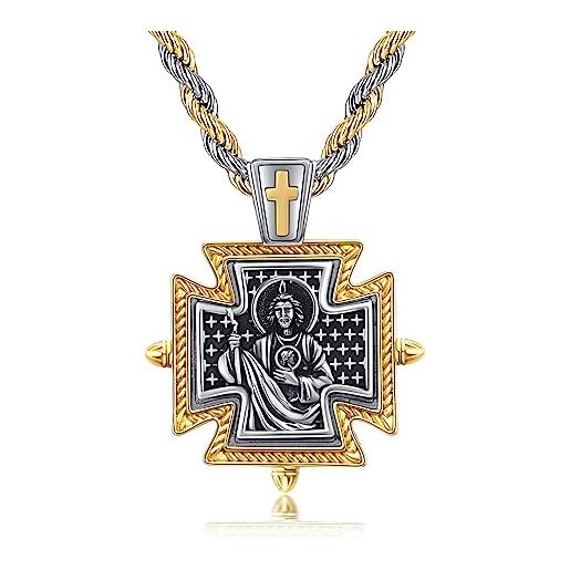 YueYuan sanit giuda, collana da uomo, in argento sterling 925, con ciondolo a forma di croce san giuda, amuleto, gioiello religioso, regalo di protezione, argento sterling