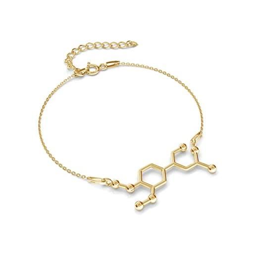 Panda-Jewellery bracciale in argento sterling 925 placcato oro 24 k - adrenalin - formula chimica - lunghezza regolabile - gioielli con confezione regalo, argento sterling