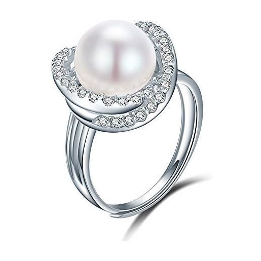 24 JOYAS 24 gioielli grande anello regolabile in argento con perla da 10 millimetri e brillanti