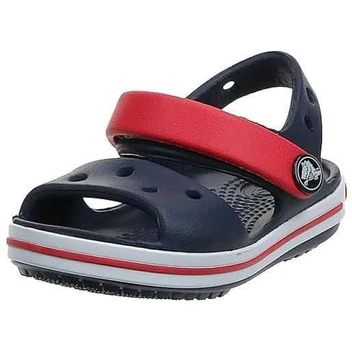 Crocs crocband sandal kids, sandali unisex per bambini, leggeri e dalla vestibilità sicura, con dettagli azzurro marino/rosso, taglia 30-31 eu