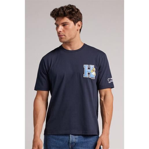 Intimissimi t-shirt the simpsons in cotone con patch homer blu