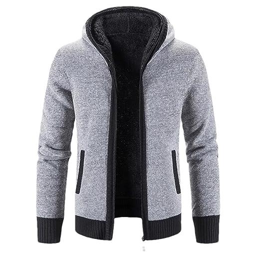 Ruereuu giacca casual da uomo con cappuccio cardigan maglione invernale colletto alla coreana maglieria cerniera light gray asian xxl 72-80kg