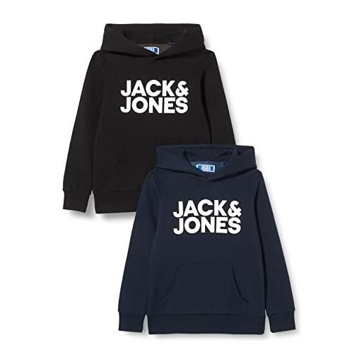 JACK & JONES jack&jones junior jjecorp logo sweat hood 2pk mp jnr felpa con cappuccio, black/pack: w navy large, 164 cm bambino