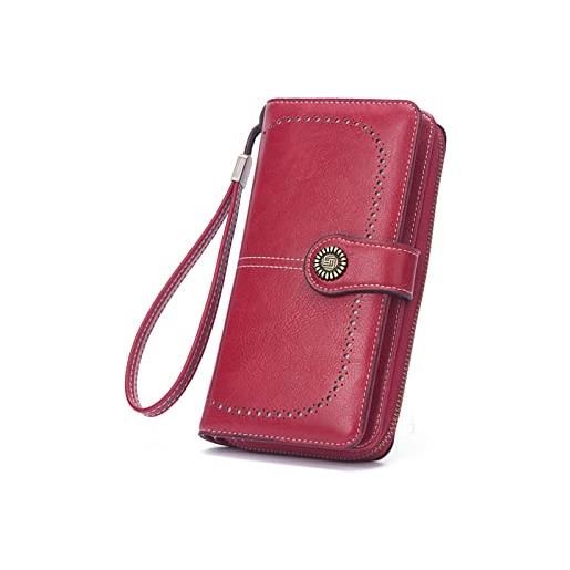 PORRASSO portafoglio donna portamonete portafoglio pelle carte di credito portatile portafogli rosso