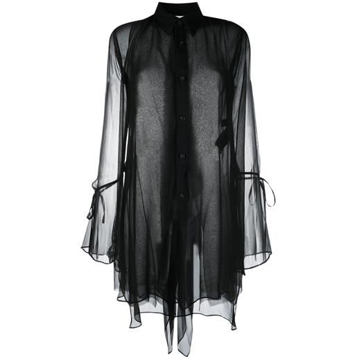 Yohji Yamamoto camicia drappeggiata semi trasparente - nero