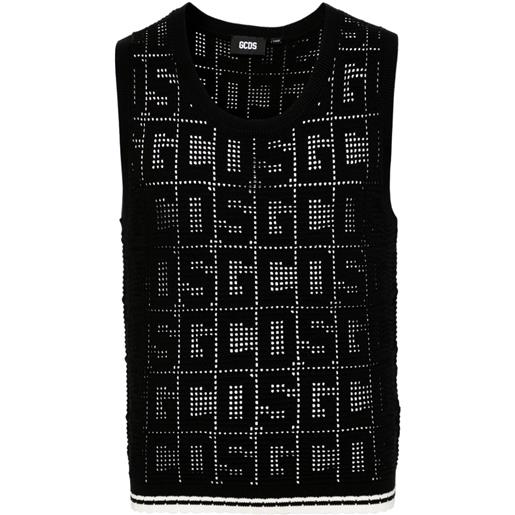 Gcds maglione smanicato con monogramma - nero