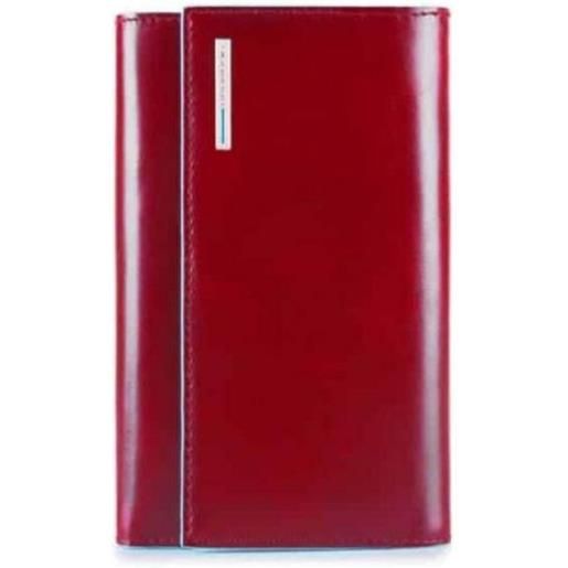 PIQUADRO portafoglio grande in pelle blue square rosso