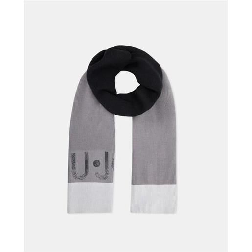 LIU JO ACCESSORI sciarpa color block con logo e strass grey and black