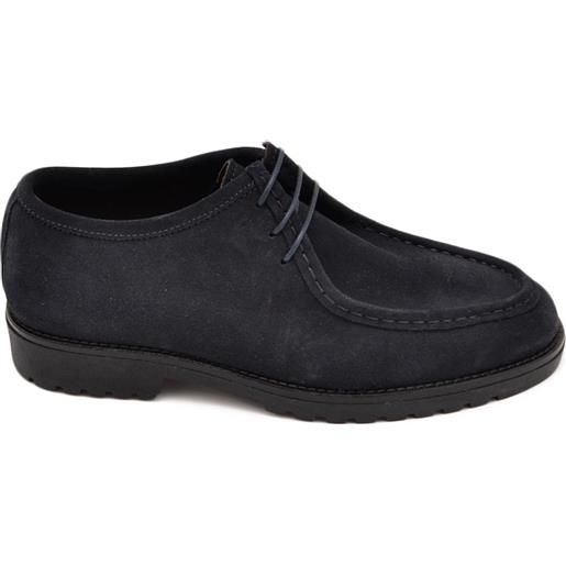 Malu Shoes scarpa uomo modello ingegnere in vera pelle scamosciata blu opaca con gomma nera ultraleggera e lacci tono su tono