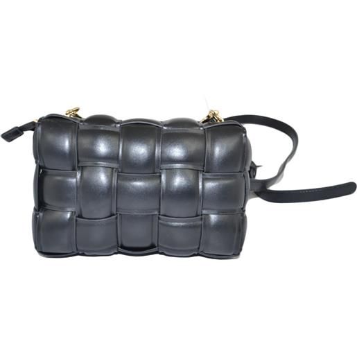 Malu Shoes borsa piccola donna pochette nero tracolla intreccio a canestrelle con zip quadrata comoda moda