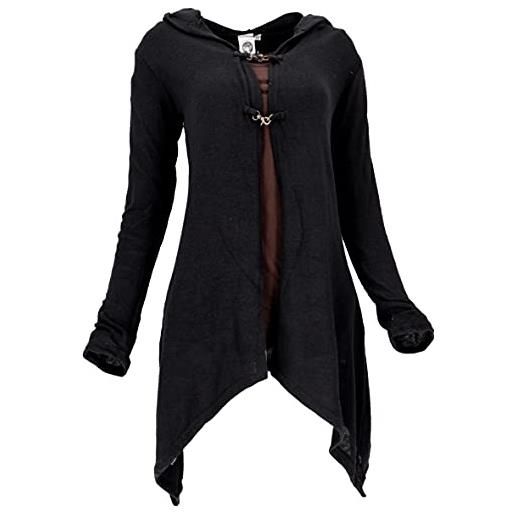 GURU SHOP cappotto lungo in maglia con cappuccio lungo, da donna, in cotone, giacche, cappotti e poncho nero s / m