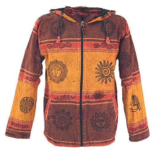 GURU SHOP guru-shop, giacca goa, giacca etnica con cappuccio, arancione arrugginito, cotone, dimensione indumenti: s, giacche, cardigan e poncho