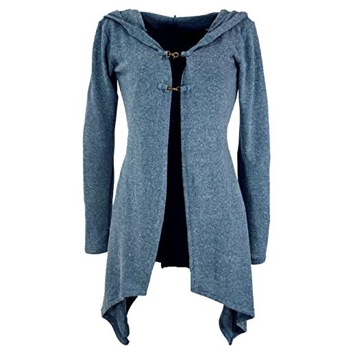 GURU SHOP guru-shop, cardigan lungo, cappotto a maglia con cappuccio largo, blu tortora, cotone, dimensione indumenti: s/m (36), cardigan e poncho