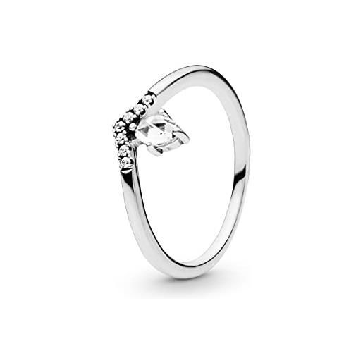 Pandora anello wishbone classico in argento sterling con zirconia cubica trasparente, 50