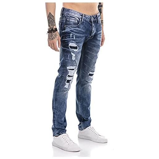 Redbridge jeans da uomo pantaloni denim stile used destroyed blu w40l34