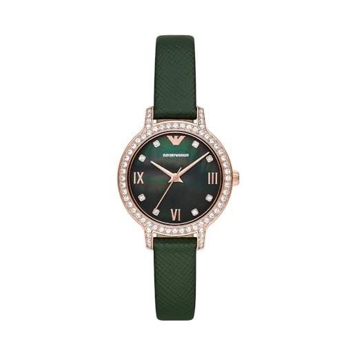 Emporio Armani orologio da donna, movimento a tre lancette, acciaio inossidabile, cassa 32 mm e bracciale in pelle o acciaio inossidabile, verde