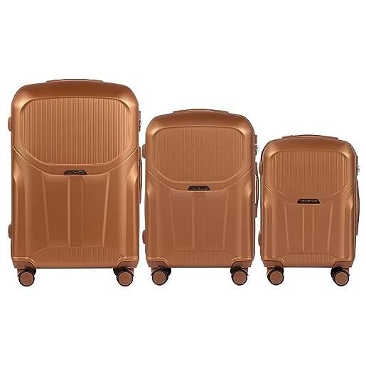 W WINGS wings valigetta da viaggio - valigetta leggera con ruote e manico telescopico, marrone, 3 set, valigia