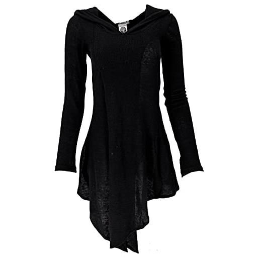 GURU SHOP abito da donna in cotone con cappuccio, maglia fine elfo maglione da donna, nero , 42