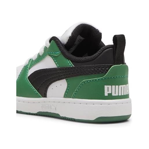 Puma unisex kids puma rebound v6 lo ac inf sneakers, puma white-puma black-archive green, 22 eu