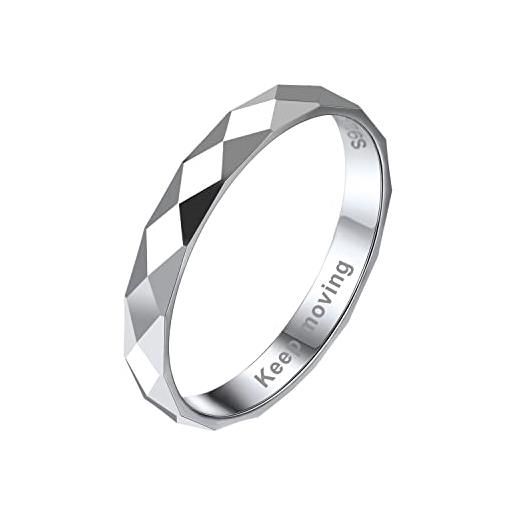 Bandmax fedine anello argento 925 donna uomo, 3 mm anelli argento sfaccettato personalizzato con incisione, 14 misura ferma anello veretta fedine