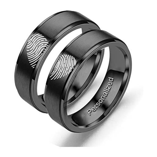 Ihanskio personalizzato anello per le coppie onda della banda modello anelli all'interno può inciso di nozze promessa anelli di fidanzamento (black-fingerprint-6mm/6mm, custom)