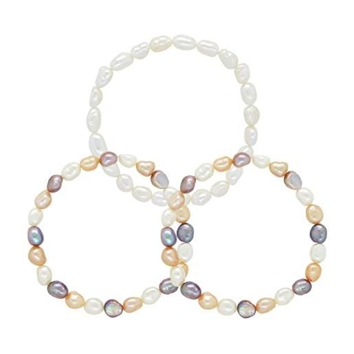 PEARLS & COLORS NATURAL FINE PEARLS pearls & colors - set di 3 bracciali di perle d'acqua dolce barocche 6-7 mm - qualità aaa+ - elastic hr®- gioiello da donna