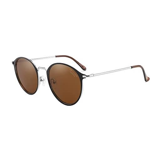 Lee Cooper occhiali da sole rotondi classici per donna 100% uv blocco struttura in metallo sunnies, montatura - nero/argento | lenti - marrone, taglia unica