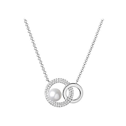 SILVEGO collana da donna in argento sterling 925 con ciondolo together forever con vera perla e zirconi, argento sterling, zirconia cubica