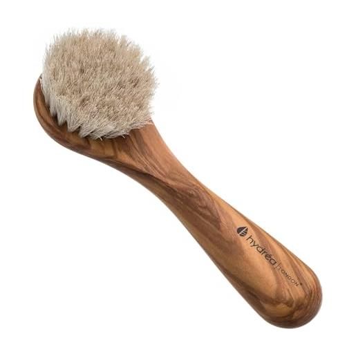 Hydrea London olive wood exfoliating facial brush with pure mane bristle wof1gh by Hydrea London