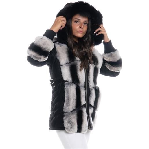 Leather Trend daniela - giacca donna nera e bianca in vera pelle stampata e vera pelliccia