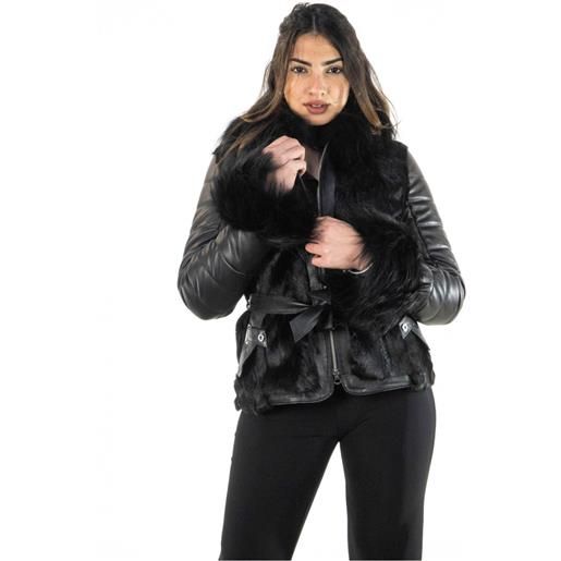 Leather Trend manu - giacca donna nera in vera pelle e vera pelliccia