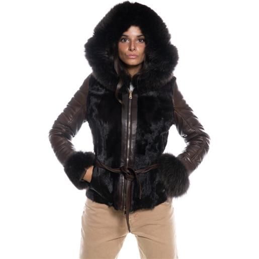 Leather Trend manu - giacca donna testa di moro in vera pelle e vera pelliccia