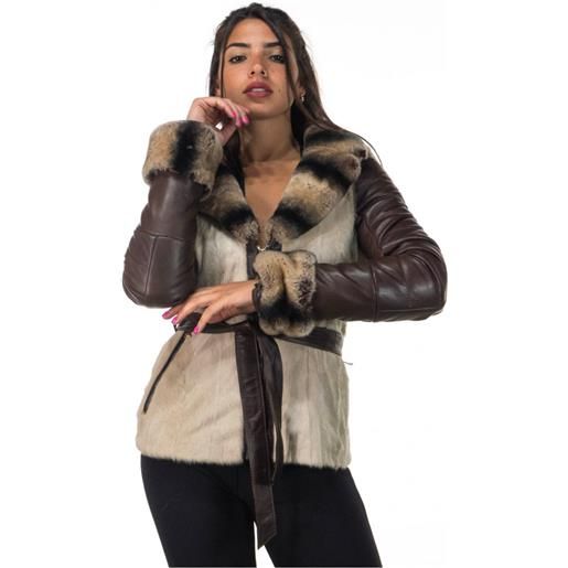 Leather Trend claudia - giacca donna testa di moro in vera pelle e vera pelliccia